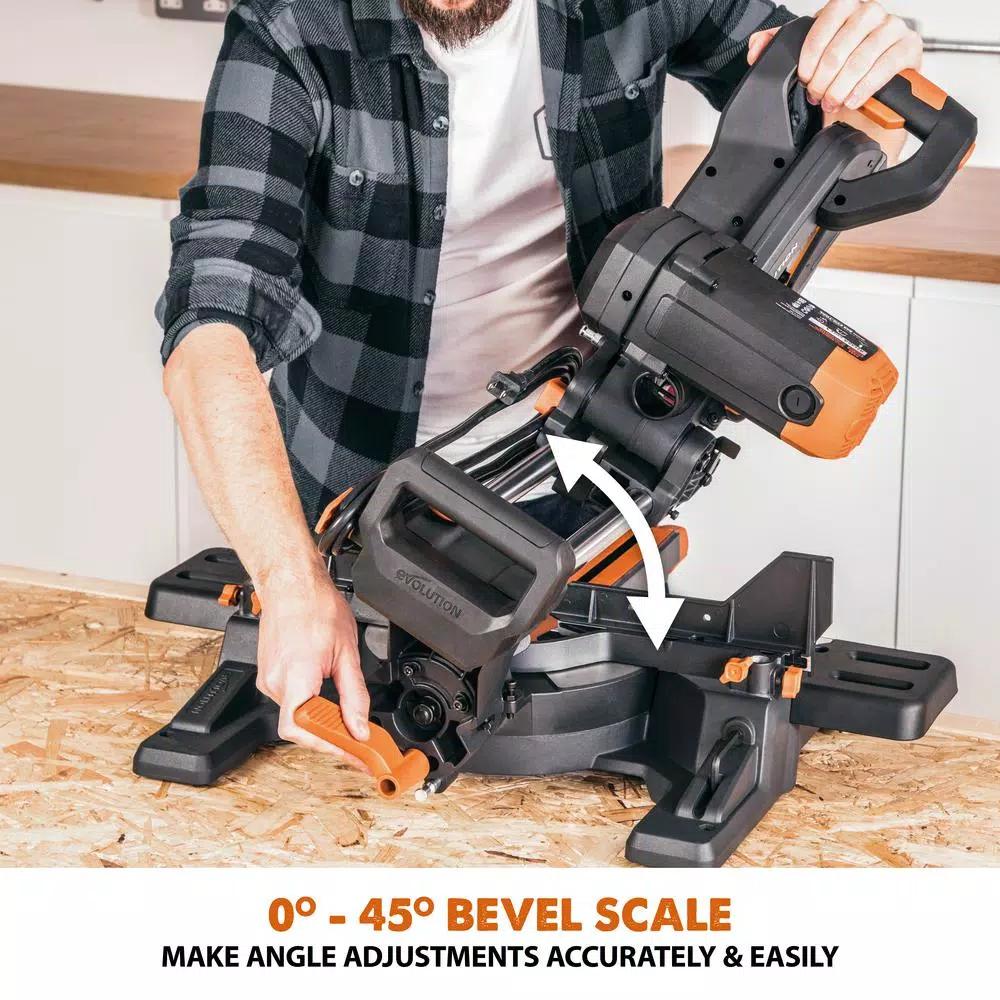 Evolution Power Tools Evolution R255SMSDB+ 10 in. 15 Amp Dual Bevel Sliding Miter Saw with Laser Guide