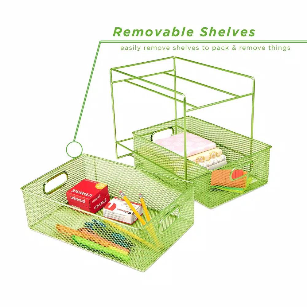 MIND READER 2-Tier Metal Mesh Utensil Caddy & Organizer, Green