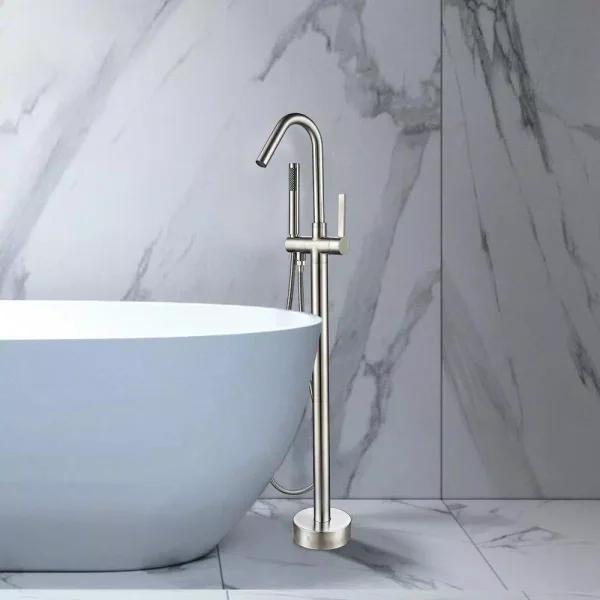 Vanity Art 40 in. Freestanding Single-Handle Claw Foot Tub Faucet with Hand Shower, Brushed Nickel