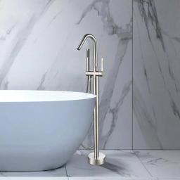 Vanity Art 40 in. Freestanding Single-Handle Claw Foot Tub Faucet with Hand Shower, Brushed Nickel thumbnail 1