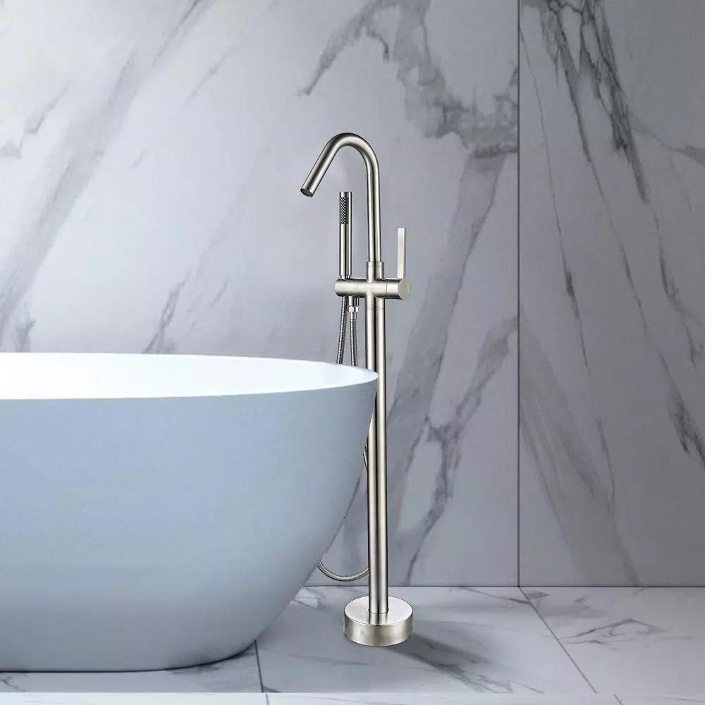 Vanity Art 40 in. Freestanding Single-Handle Claw Foot Tub Faucet with Hand Shower, Brushed Nickel