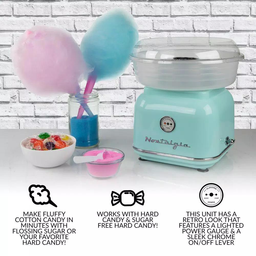 Nostalgia Retro Aqua Electric Cotton Candy Maker with 2 Reusable Cones