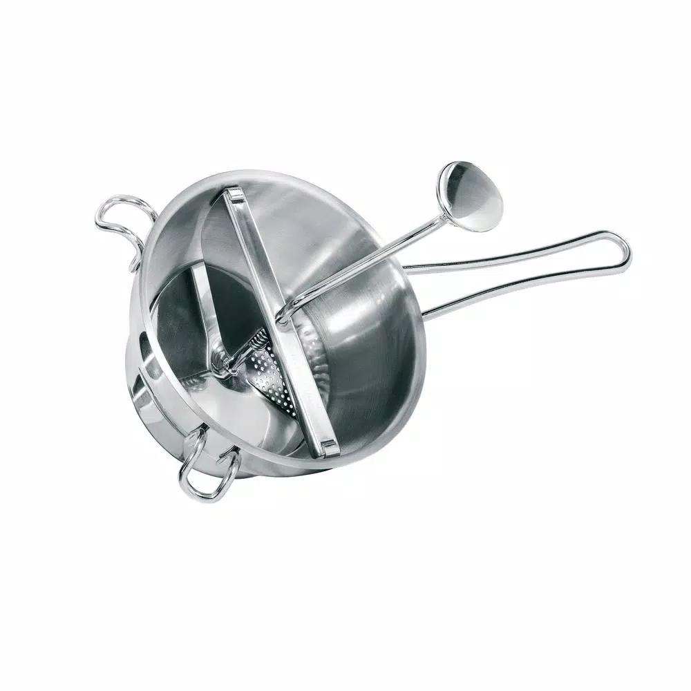 GEFU Stainless Steel Food Mill with 2 Interchangeable Discs and Scraper, 2 Qt.