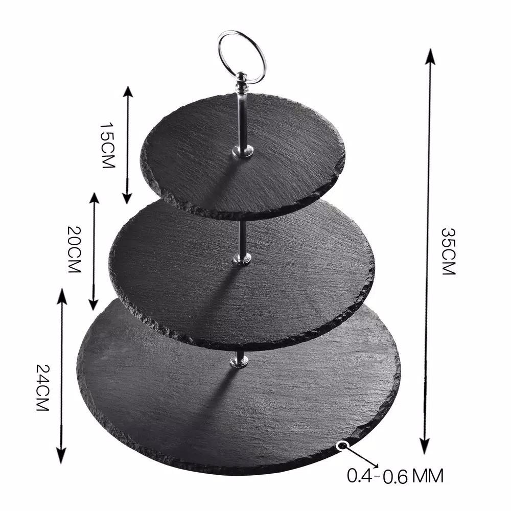MALACASA 3-Tier Black Slate Round Cupcake Tower & Dessert Display Stand
