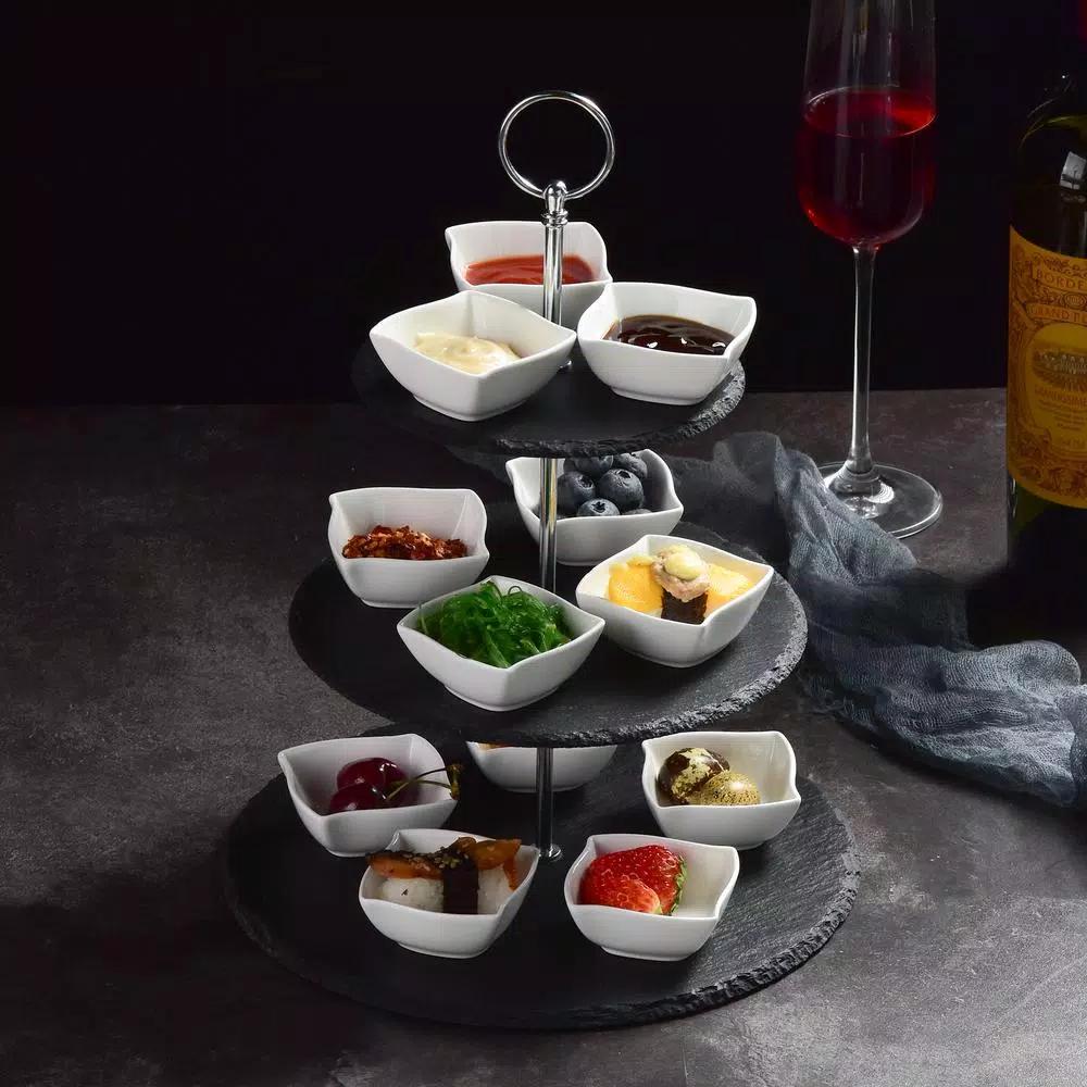 MALACASA 3-Tier Black Slate Round Cupcake Tower & Dessert Display Stand