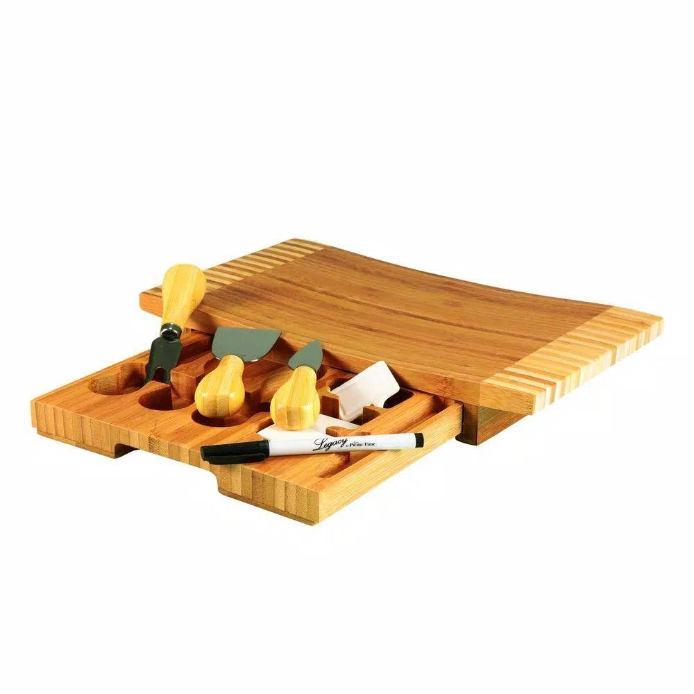 Legacy Concavo Bamboo Cutting Board and Cheese Tools Set with Pull-Out Drawer