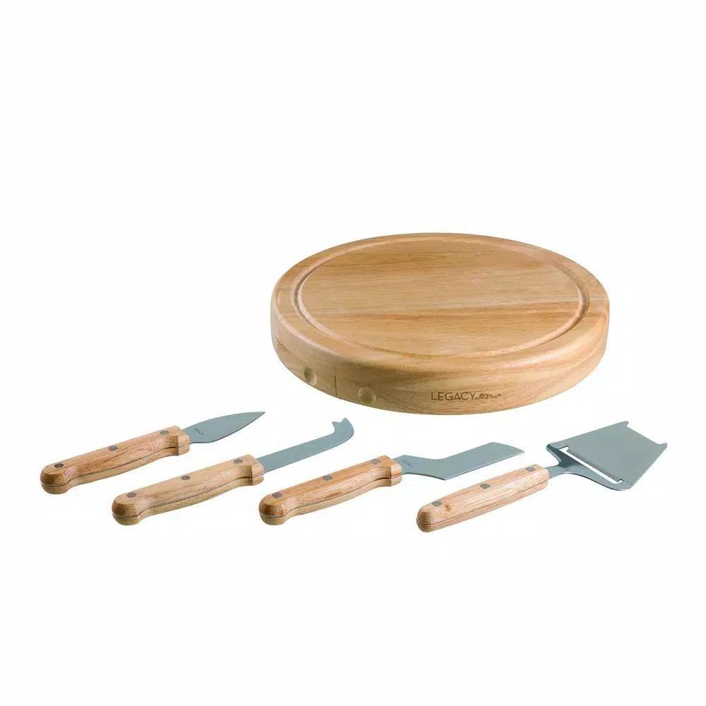 Legacy Circo by Picnic Time Rubberwood Cheese Board and 4-Piece Stainless Steel Tool Set