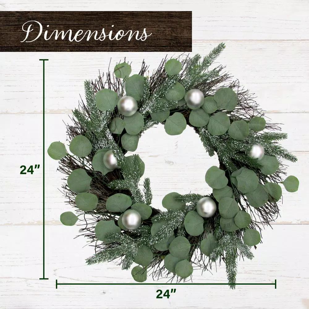 Fraser Hill Farm 24 in. Artificial Christmas Wreath with Snow Flocking, Pinecones, and Red Berries
