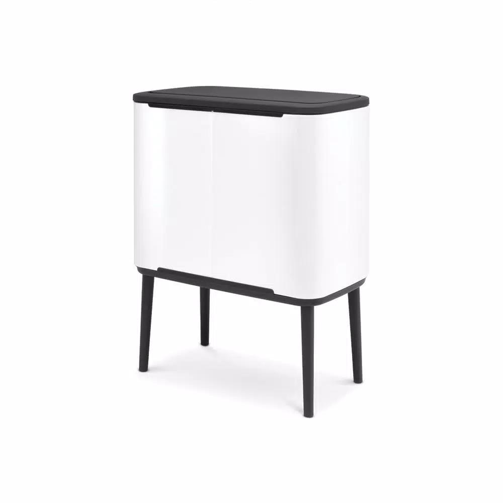 Brabantia Bo 9 Gallon Dual Compartment White Steel Rectangular Touch Bin with Removable Buckets