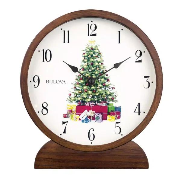 Bulova Holiday Sounds Hardwood Case Table Clock with Festive Music