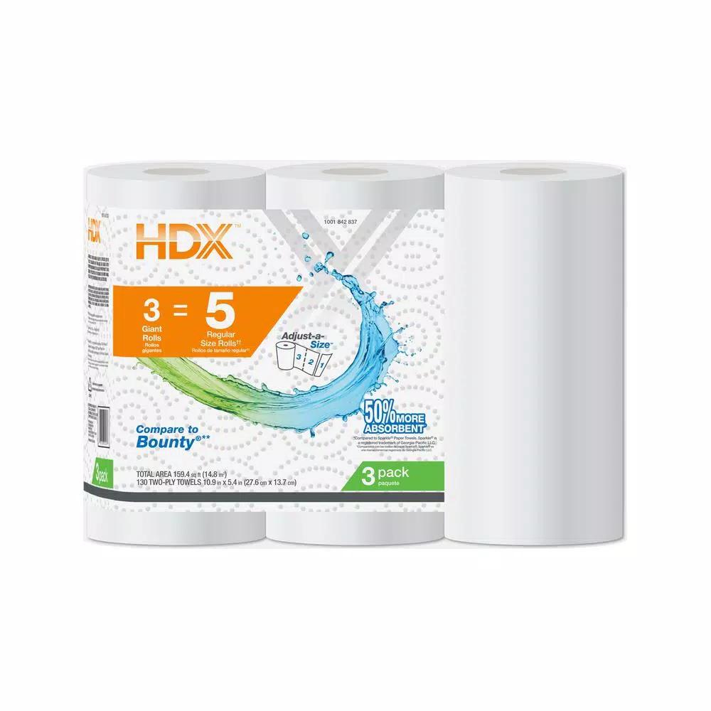 HDX 2-Ply Paper Towels, Ultra Absorbent & Strong, 3 Rolls