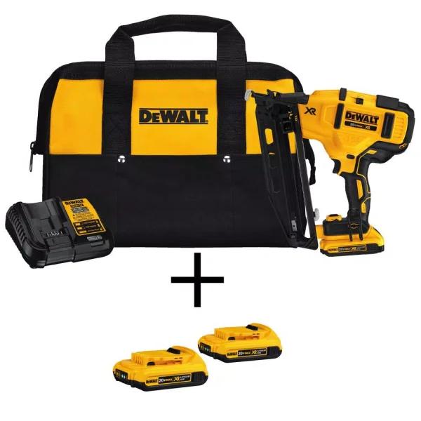 DEWALT 20V MAX XR 16-Gauge Angled Finish Nailer Kit with (2) 2.0Ah Batteries