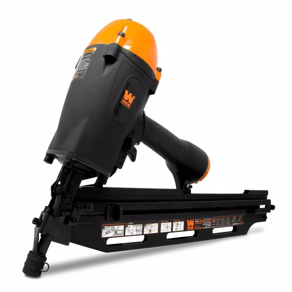 WEN 3-in-1 Pneumatic Framing Nailer, 21°, 28°, and 34° Angles with Carrying Case