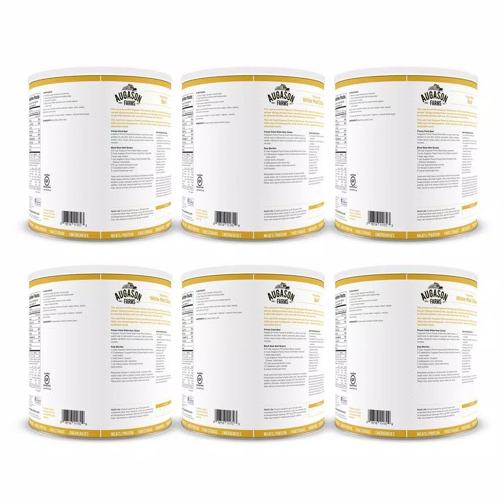 Augason Farms Freeze Dried Meat Variety 6-Pack Bundle - Beef and Chicken
