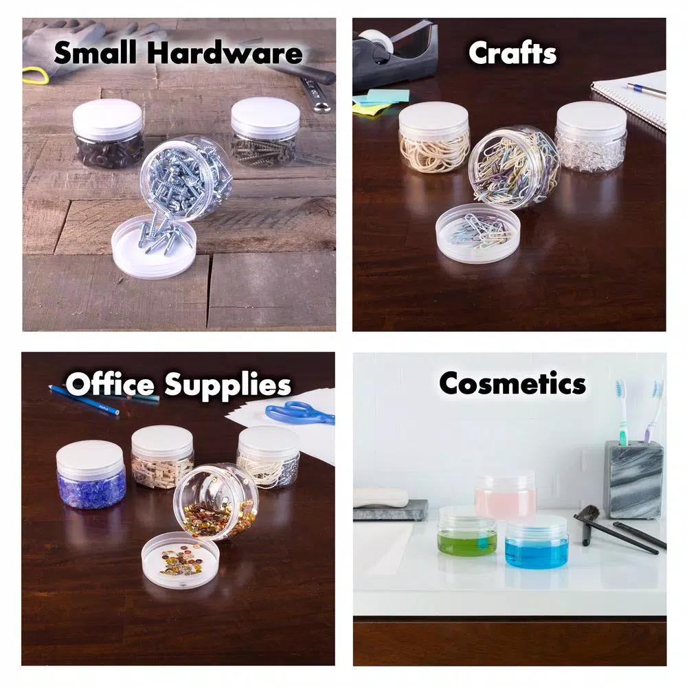 Stalwart 4 oz. Clear Plastic Jars with Foam Liner, Round Storage Containers (6-Pack)