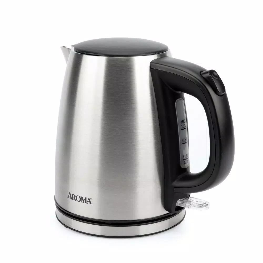 Aroma 4.5-Cup Stainless Steel Electric Kettle, 1000W, Automatic Shut-Off