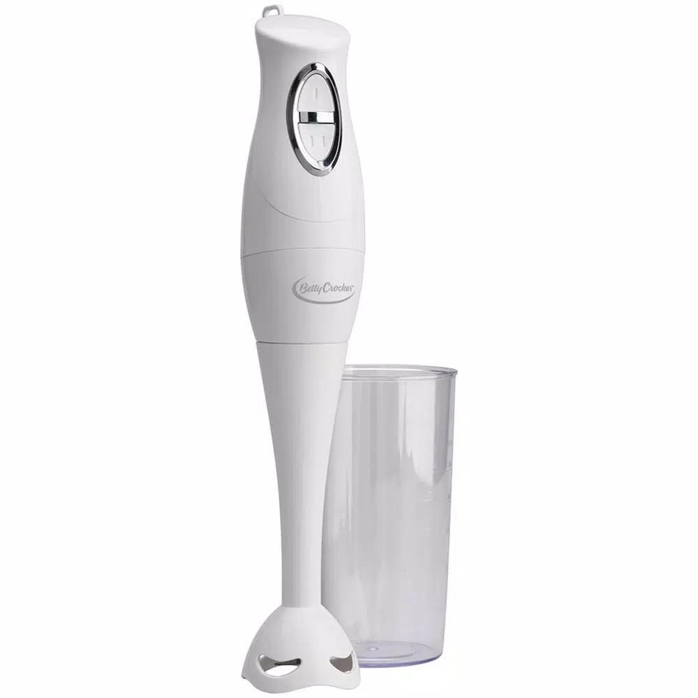 Betty Crocker 2-Speed White Immersion Blender with 600 ml Beaker and Stainless Steel Blade