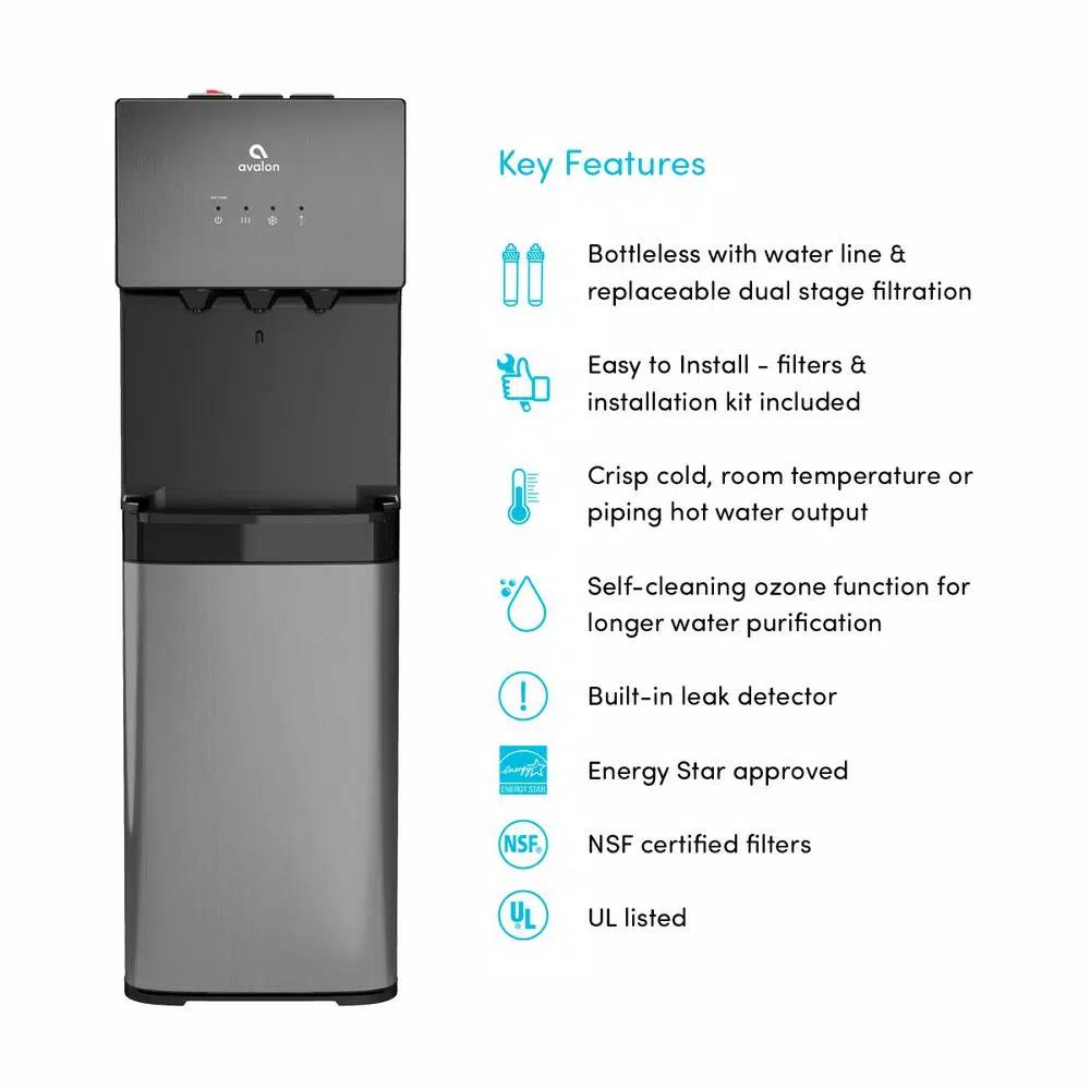 Avalon A5BLK Self-Cleaning Bottleless Water Cooler Dispenser, Black Stainless Steel
