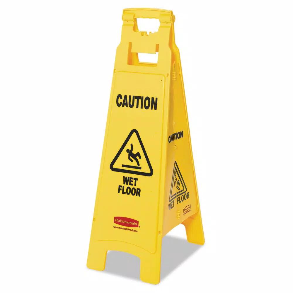 Rubbermaid Yellow Wet Floor Caution Sign, 4-Sided Folding Plastic Floor Safety Sign