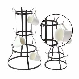 LITTON LANE Set of 2 Industrial Iron Mug Racks - Bell-Shaped Metal Stand with Hooks thumbnail 2