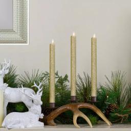 Northlight Gold Glittered Flameless Taper Christmas Candles, 12 in. Set of 2 thumbnail 2