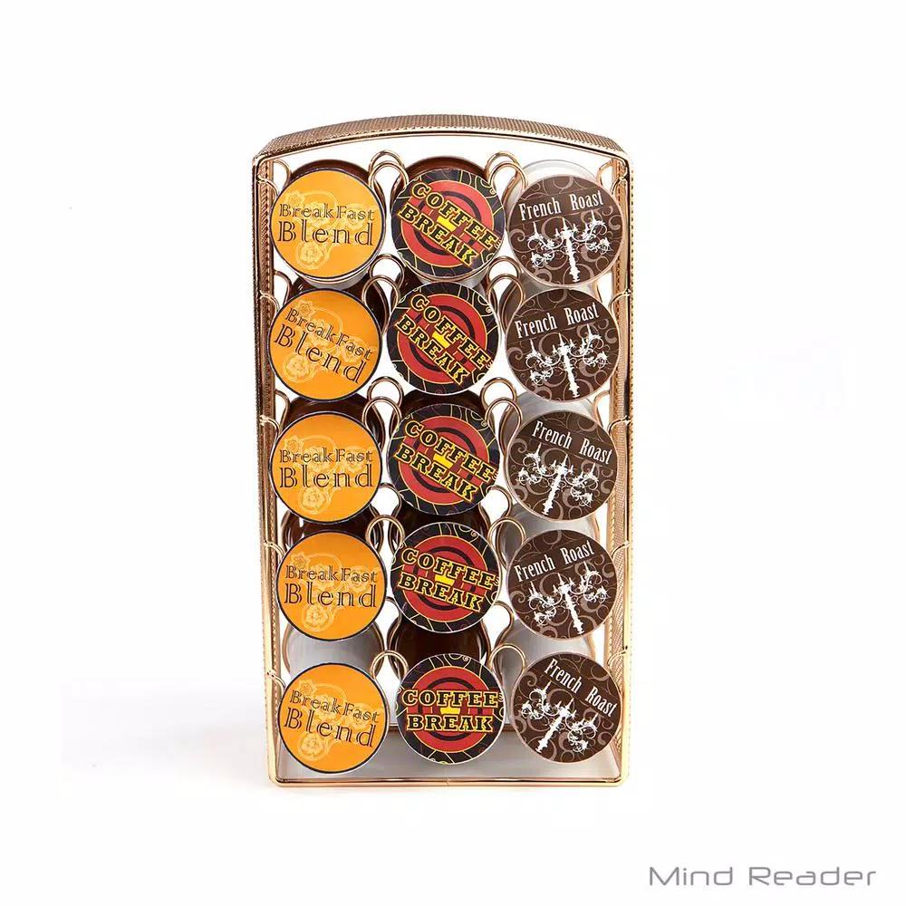 Mind Reader Rose Gold Mesh K-Cup Storage Rack - 30 Capacity Coffee Pod Carousel for Keurig