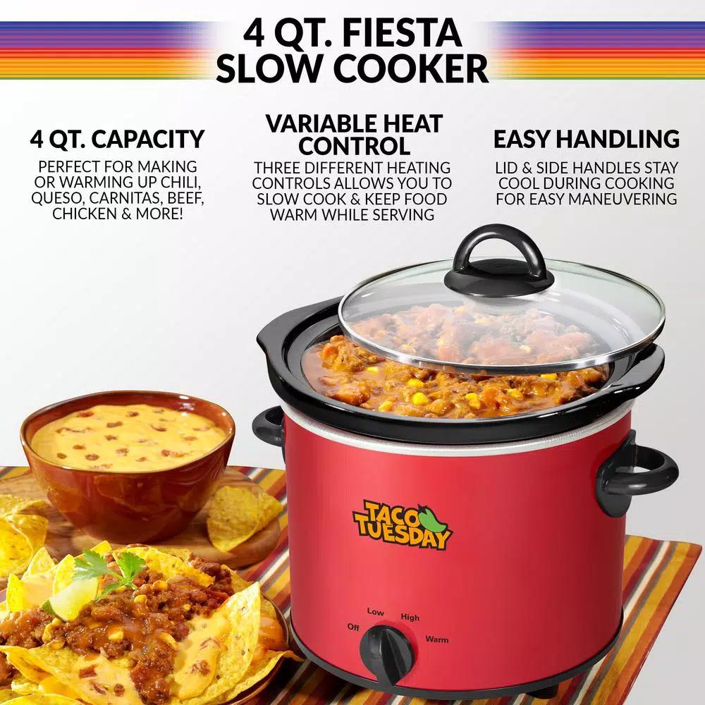 Taco Tuesday 4 Qt. Slow Cooker with Cool-Touch Handles, Red