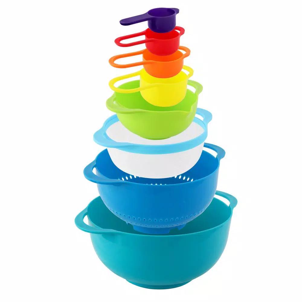 MegaChef 8-Piece Stackable Mixing Bowl and Measuring Cup Set, Assorted Colors