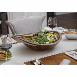 Nambe 20 in. Braid Acacia Wood Salad Bowl with Chrome Accented Servers, 32 oz. thumbnail 3