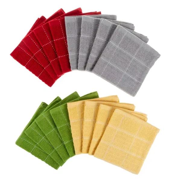 Unbranded Weymouth Home 16-Piece 100% Cotton Woven Checked Kitchen Dish Towel Set