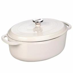 Lodge 7 qt. Oval Enameled Cast Iron Dutch Oven with Lid - Oyster White thumbnail 1