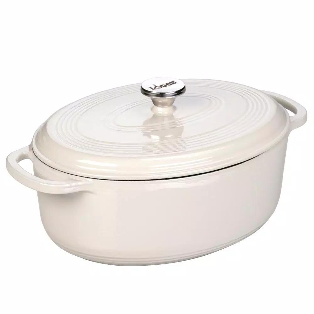 Lodge 7 qt. Oval Enameled Cast Iron Dutch Oven with Lid - Oyster White