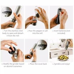 Ovente Electric Salt and Pepper Grinder Set, Stainless Steel with Ceramic Blades, Battery Operated thumbnail 2