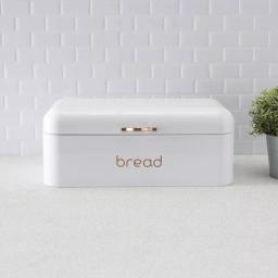 Home Basics White Grove Modern Bread Box with Rose Gold Handle - Stainless Steel Kitchen Storage thumbnail 1