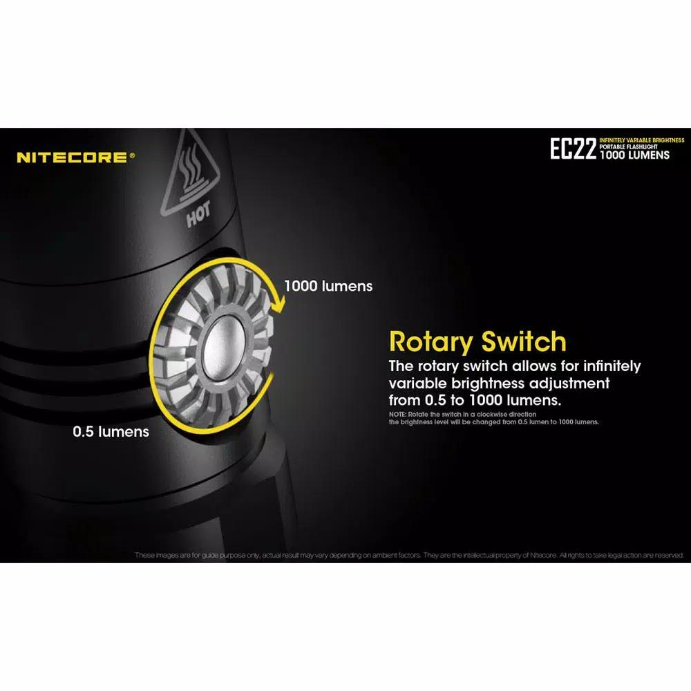 NITECORE EC22 1000 Lumens LED Flashlight with Infinite Variable Brightness and USB Rechargeable Battery