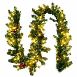Costway 9 ft. Pre-Lit LED Artificial Fall & Christmas Garland with 100 Warm White Lights and Timer thumbnail 1