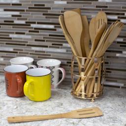 Home Basics Lyon Rose Gold Steel Cutlery Holder with Mesh Bottom and Non-Skid Feet thumbnail 5