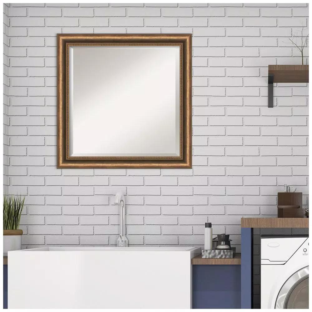 Amanti Art Manhattan 24 in. Square Bronze Wood Framed Beveled Edge Bathroom Vanity Mirror