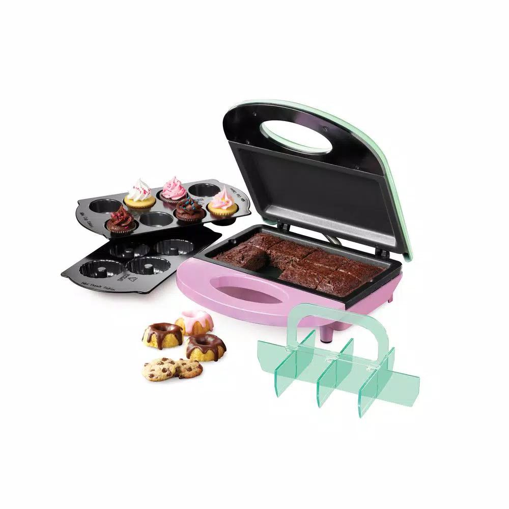 Nostalgia 4-in-1 Bakery Bites Express Dessert Maker, 800W, Green/Pink