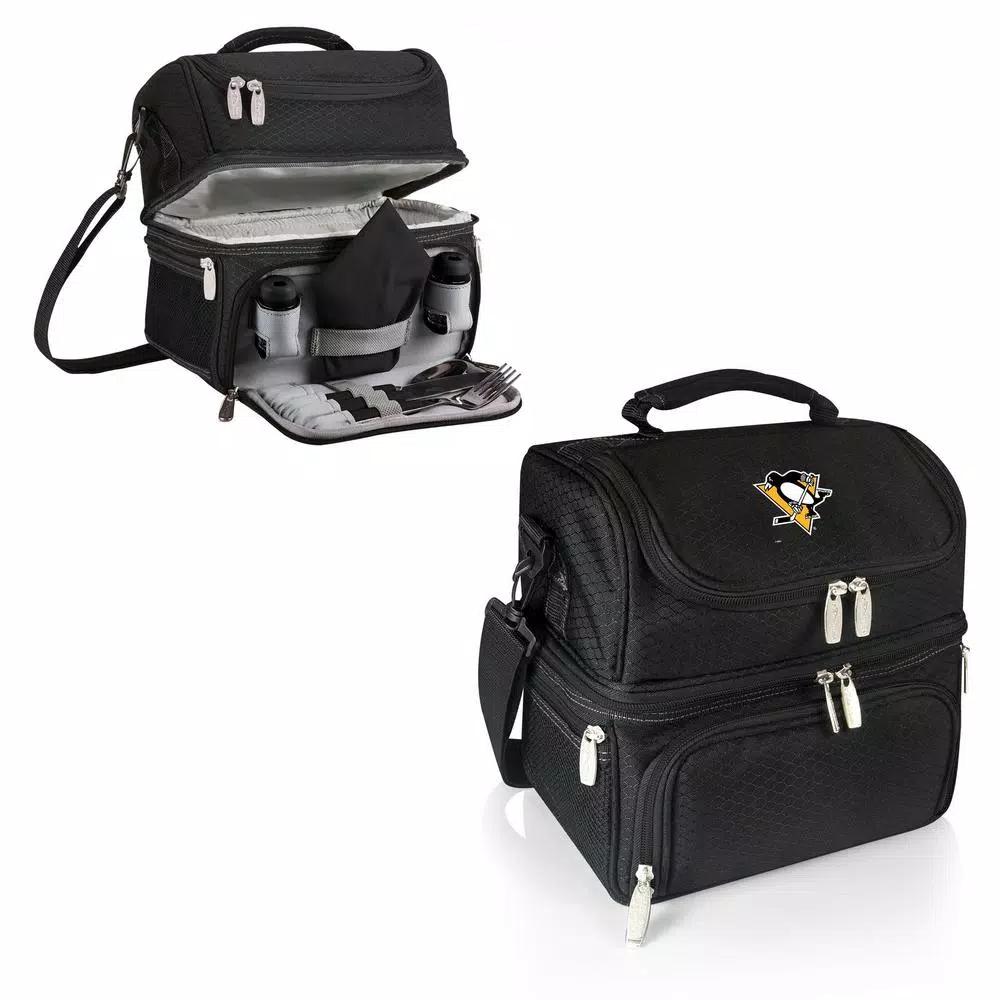 Picnic Time Pranzo Pittsburgh Penguins Black Insulated Lunch Bag and Picnic Tote with Flatware Set