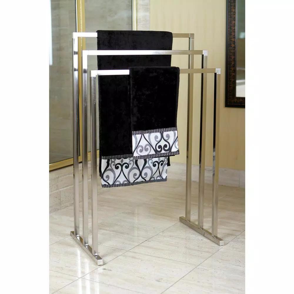 Kingston Brass European 3-Bar Pedestal Steel Towel Rack in Brushed Nickel