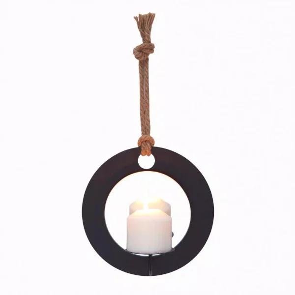 DANYA B Algarve Black Round Pillar Candle Sconce with Mirror and Rope
