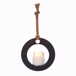 DANYA B Algarve Black Round Pillar Candle Sconce with Mirror and Rope thumbnail 1