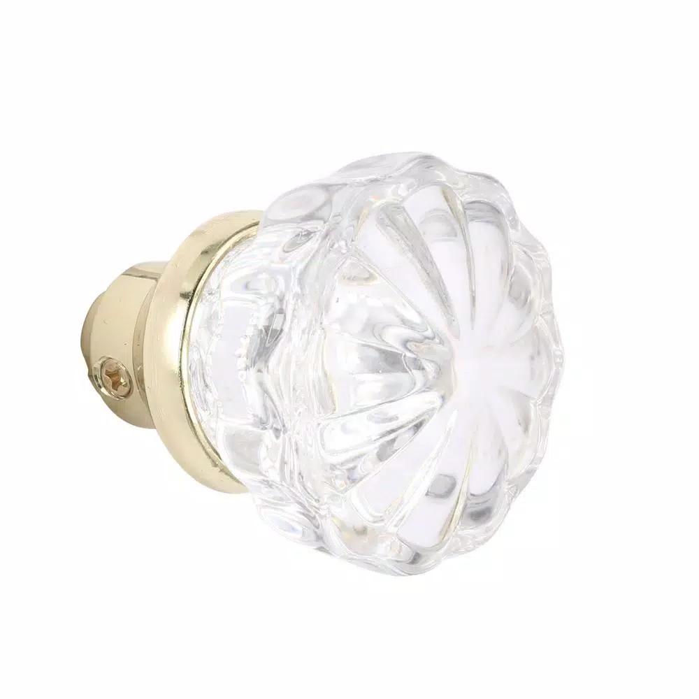Prime-Line Fluted Glass Door Knob Passage Set, 2 in. Diameter, Brass Plated, Antique Style
