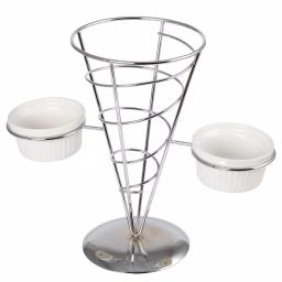 Creative Home Chrome Iron Wire French Fry Serving Set with Single Cone Holder and 2 Ceramic Ramekins thumbnail 1