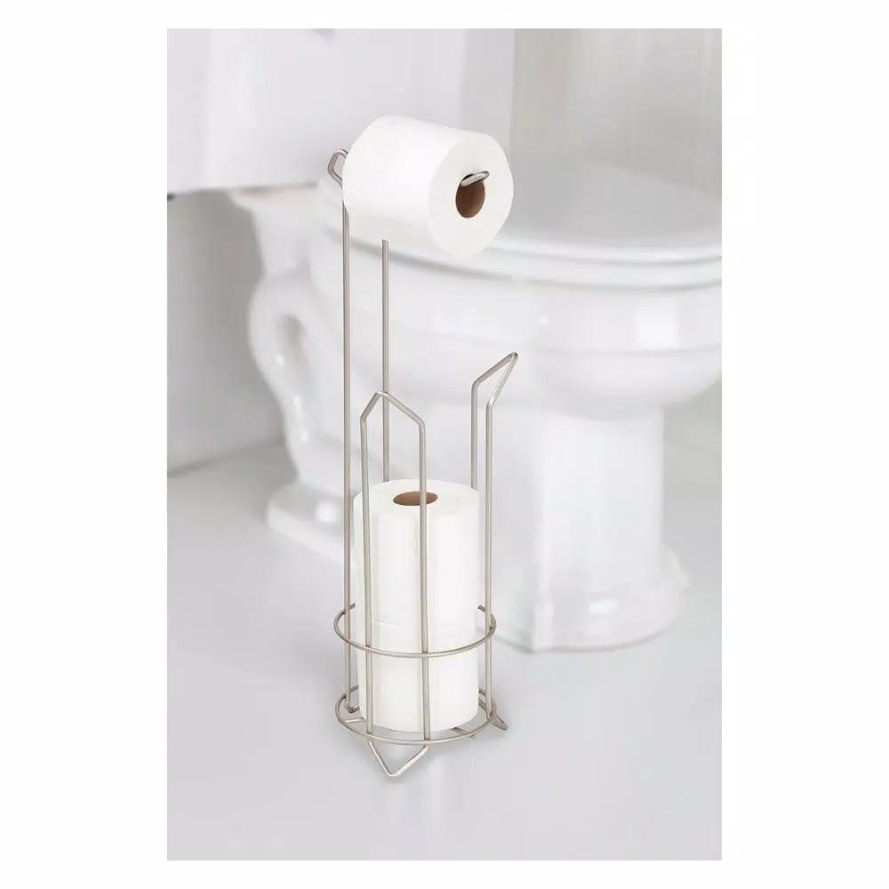 Bath Bliss Satin Nickel Toilet Paper Holder and Stand with Extra Roll Storage