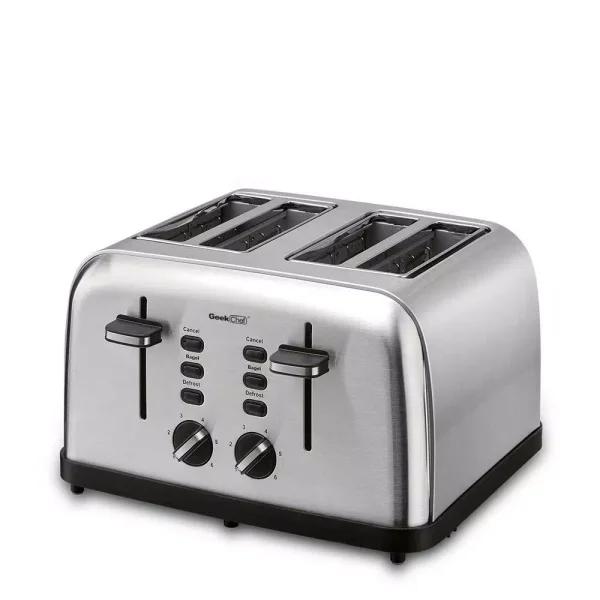 Boyel Living 1500W 4-Slice Wide Slot Toaster with Dual Independent Control Panels, Silver