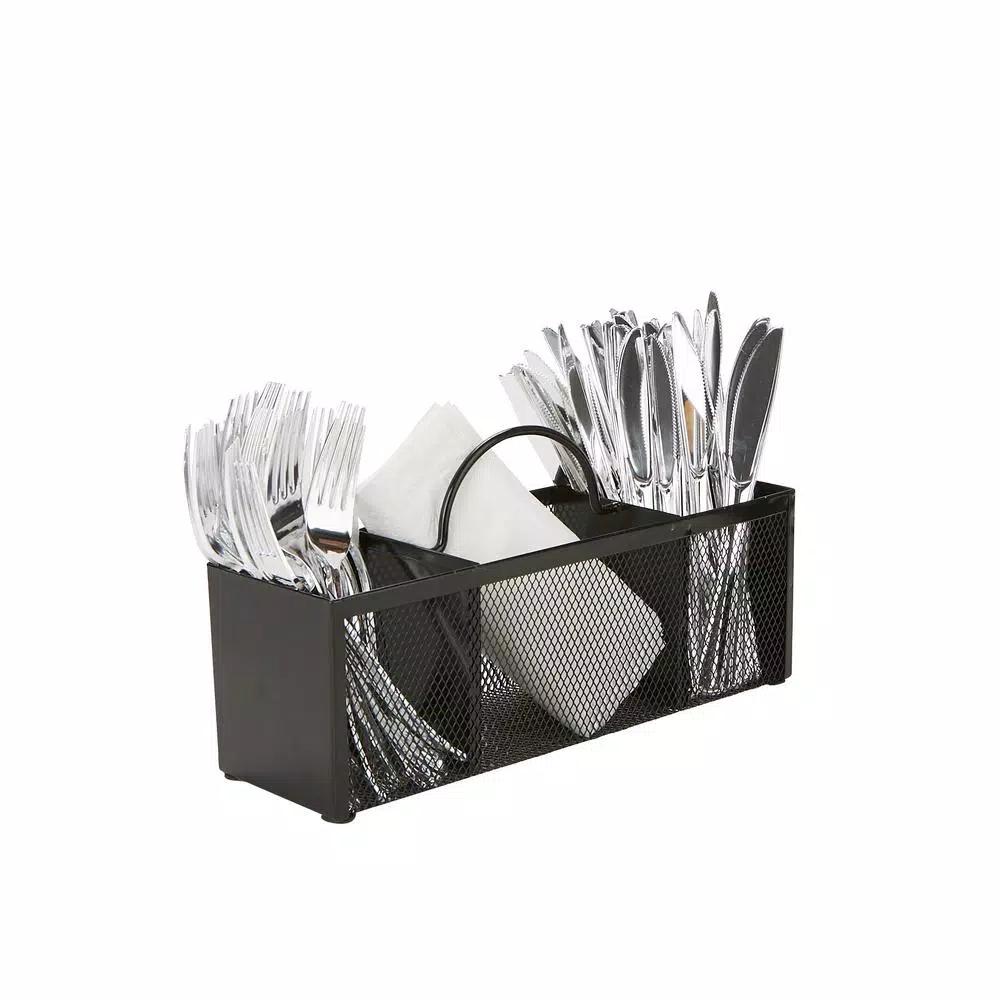 Mind Reader 3-Section Black Mesh Cutlery Holder & Silverware Organizer