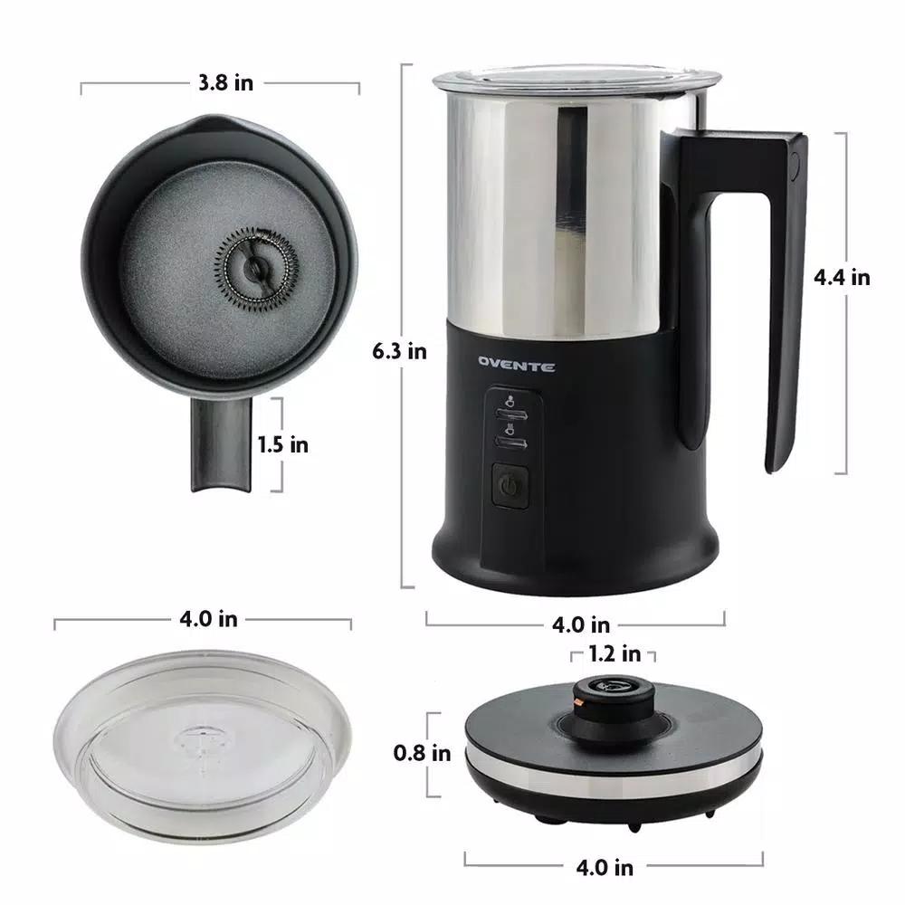 Ovente FR1208 3-in-1 Electric Milk Frother & Heater, Black Stainless Steel, 8.1 oz