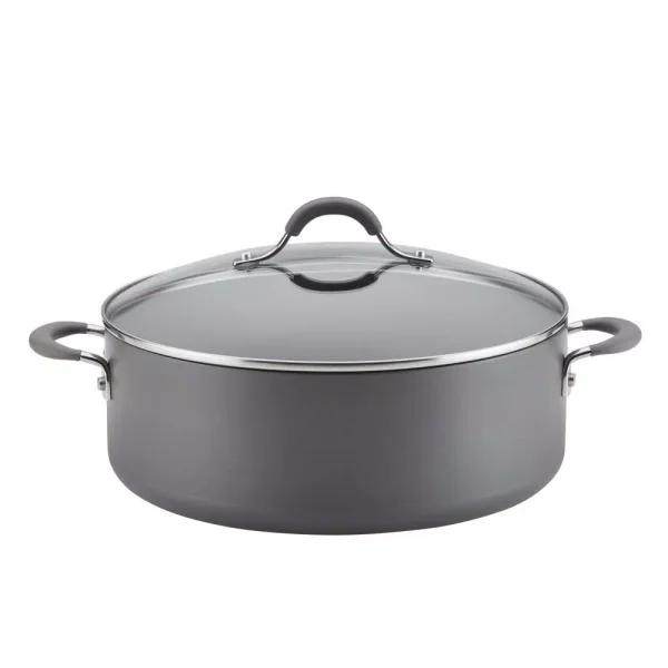 Circulon Radiance 7.5 qt. Hard-Anodized Aluminum Nonstick Stock Pot with Glass Lid, Gray